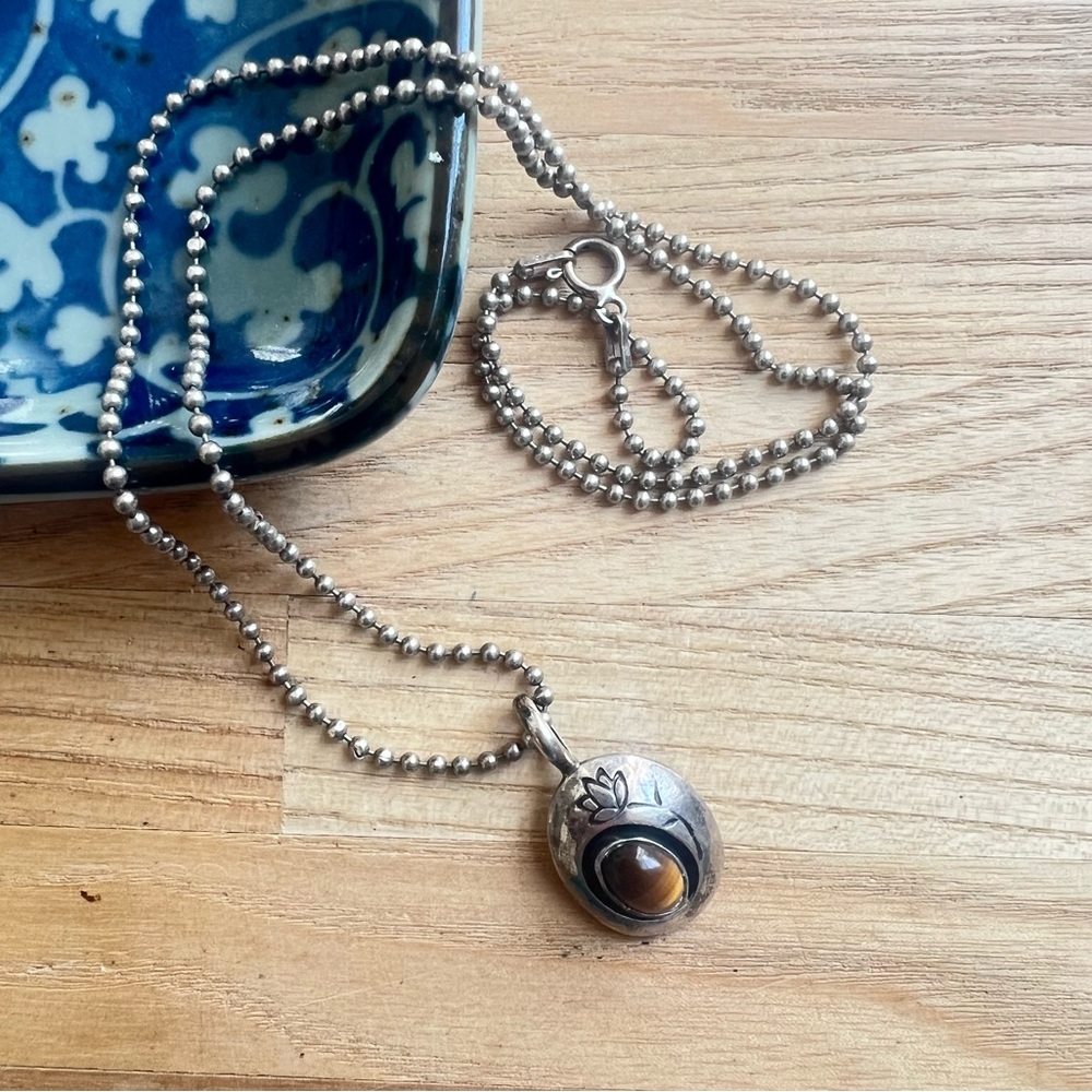 VTG Native American 925 Sterling Silver ball chain necklace tigers eye
